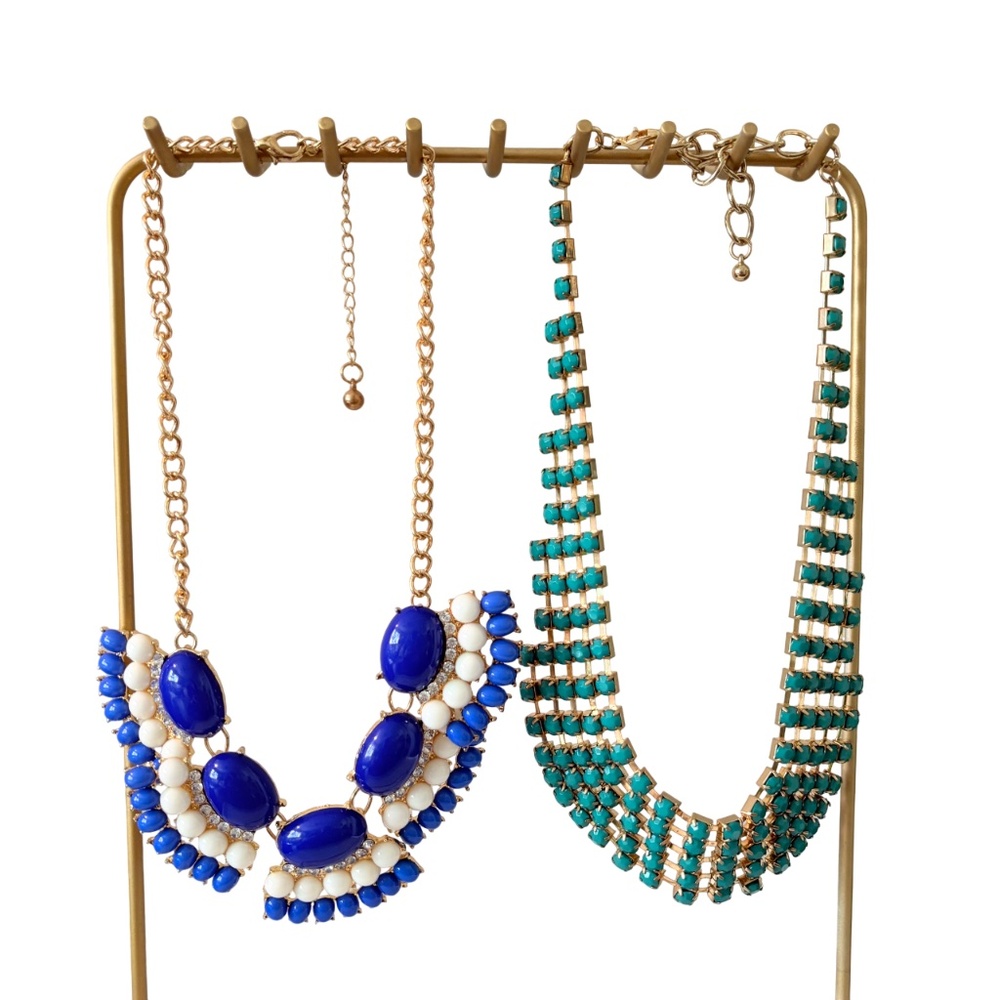 Elegant Statement Necklace Set / Blue, Green, Gold-Tone / Adjustable / Fashion